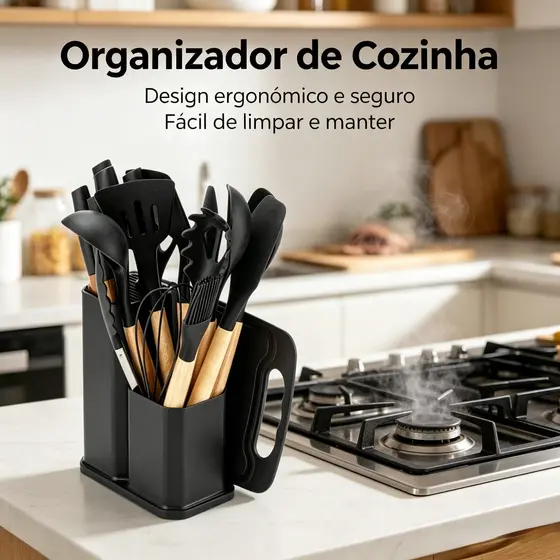 Conjunto Silicone Alimentício Utensílios Cozinha Cabo Madeira 3 Variações 6/12/19 Peças