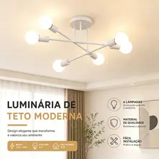 Luminária de Teto Moderna de 6 Lâmpadas Bivolt 110V-220V Soquete E27 Fácil Instalação Ideal para Quarto e Sala de Estar