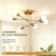 Luminária de Teto Moderna 6 Lâmpadas Soquete E27 Bivolt 110V-220V Ideal para Sala de Estar Quarto e Sala de Jantar