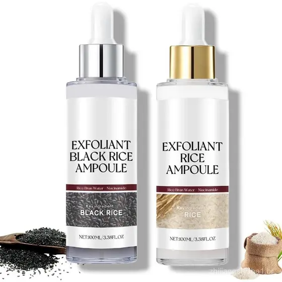 Peel Shot Glow Rice Ampoule Duo Ampola de arroz branco + Ampola de arroz preto Esfoliante suave para rosto e corpo, remo