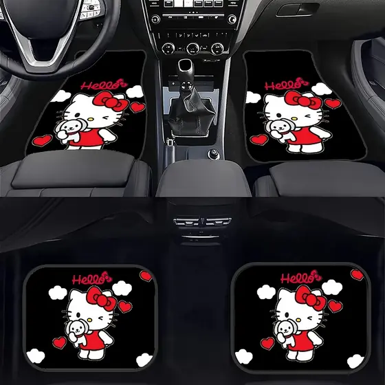 4 peças de tapetes de pés de carro impressos Hello Kitty Sanrio, tapetes de carro de Material durável antiderrapante, ad
