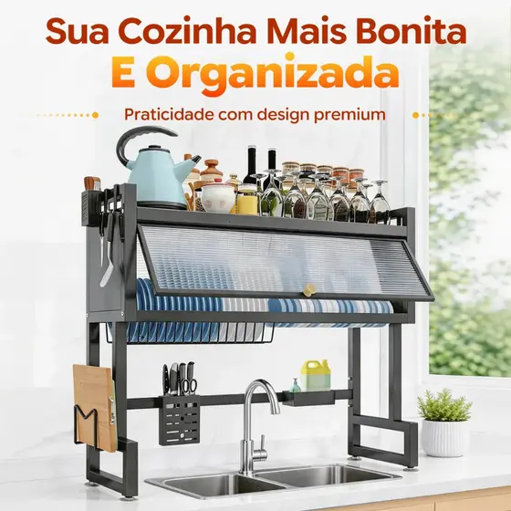 Escorredor De Pratos De Cozinha Suspenso Rack De Armazenamento De Pia  Organizador Modular Autônomo 1-2 Camadas