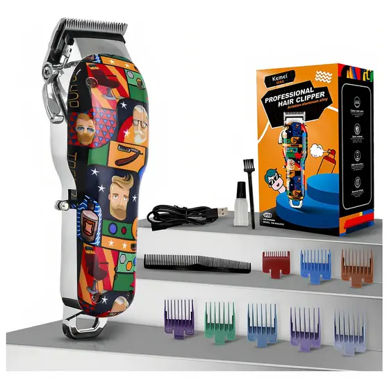 Maquina Cortar Cabelo Kemei Profissional Grafites Max-2092 Cor Estampada
