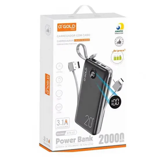 Power Bank Polimero De íon-litio 20000mAh BTE-02 Alta Velocidade