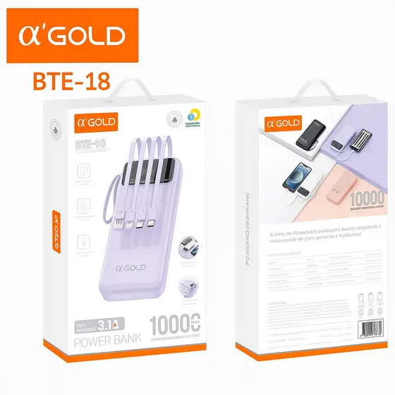 Carregador Power Bank Com 4 Cabo 10000mah Agold BTE-18