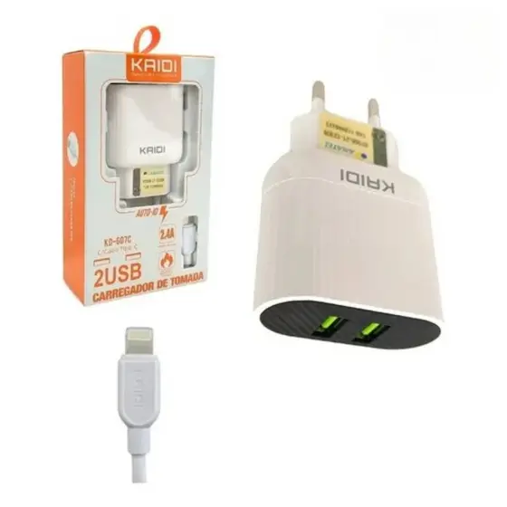 Carregador Kaidi Kd-607a 2 Entradas Usb 12w + Cabo Ios