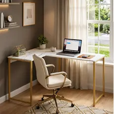 Mesa Escritorio em L Patrão Diretor Mega Athena / Home Office – Pés Dourado Industriais Mais Cores