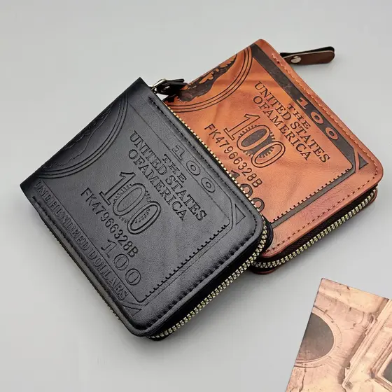 Carteiras Masculinas Com 100 Padrão Dólar Americano Hasp Couro Zipper Titular Cartão Moeda JI SHOP