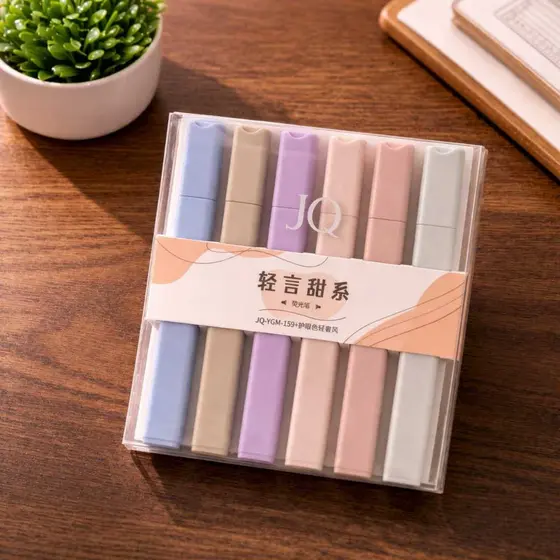 Kit Marca Texto Pastel 6 Cores | Caneta Marca Texto Chanfrado Aesthetic Soft Touch Para Estudo Planner