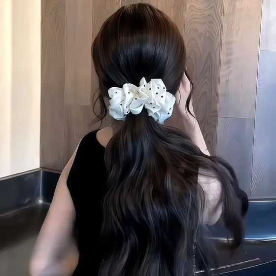 Branco bolinhas Banana clipe feminino torção clipe Vertical meia gravata grampo de cabelo volta cabeça clipe cocar outon
