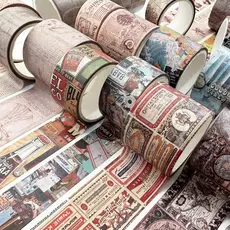 QOUZMO 4 Rolos/Caixa Vintage Junk journaling collage washi Conjunto De Fitas Adesivas [Da Vinci Manuscript Series] diy s