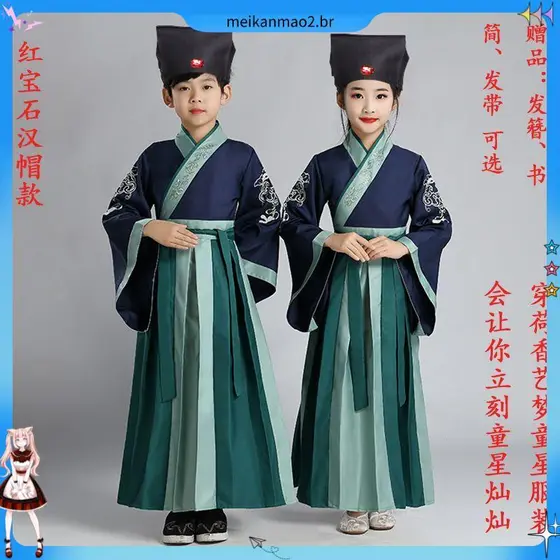 Crianças da escola Hanfu Roupas Escolares Chinesas Homens Mulheres Primavera Verão Trajes Antigos Livro Crianças Roupas