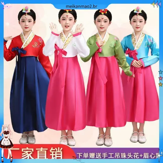 Novo estilo melhorado coreano tradicional meninas palácio dia dia desempenho diário Hanfu traje coreano crianças traje d