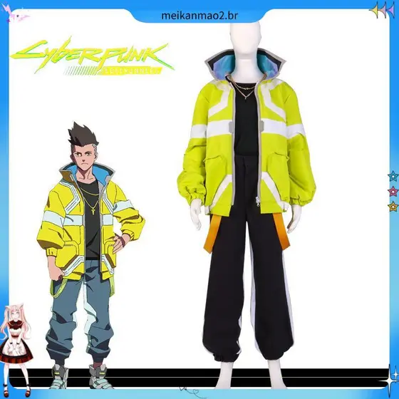 Fantasia de Cosplay de Anime Cyberpunk Edgerunners David Martinez para Homens Adultos Jaqueta Calças Colar Conjunto de R