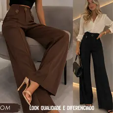 Calça Alfaiataria Feminina Cintura Alta  Elegante Social Tecido Premium Twill