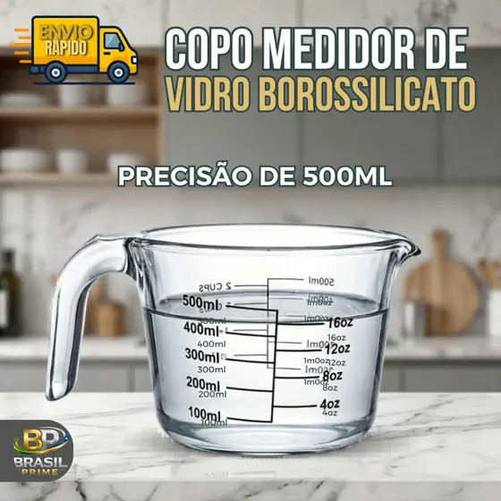 Jarra Medidora 500ML Vidro Temperado com Alça