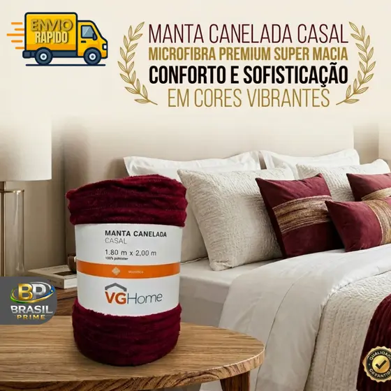 Manta Canelada Casal Microfibra 2,00 x 1,80 Macia Quentinha