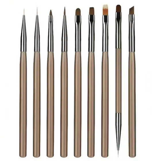 Kit 9 Pincéis Para Arte De Unhas Conjunto De Ferramentas Desenho De Polimento De Gel