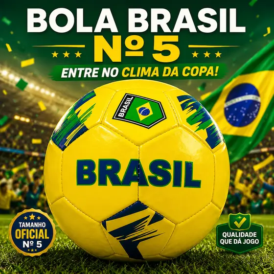Bola de Futebol Brasil Nº 5 Amarela Oficial Vinil Resistente Campo e Rua