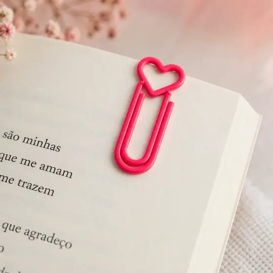 Clips de Papel Coração Kit 20 50 100 Unidades Marcador de Página Fofo Papelaria