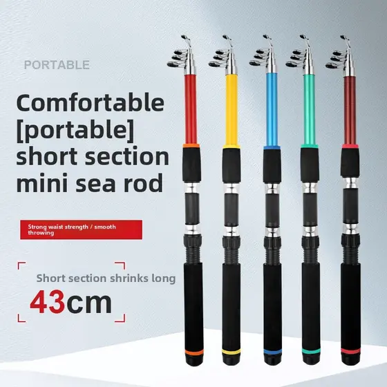 Vara de pesca pequena, 1.8m, após encolhimento, 43cm, portátil, seção curta, equipamento de pesca, vara de pesca, vara d