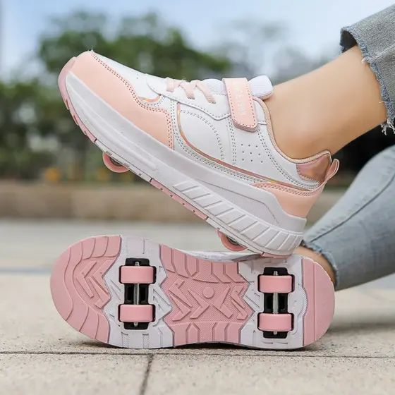 Crianças adolescentes deformados sapatos de skate de quatro rodas tênis de corrida meninos meninas rodas destacáveis sap