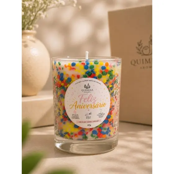 Vela aromática artesanal Feliz Aniversário