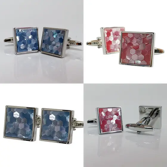 Padrão geométrico Hexagonal costura concha colorida terno masculino de alta qualidade abotoaduras francesas Fritillary c