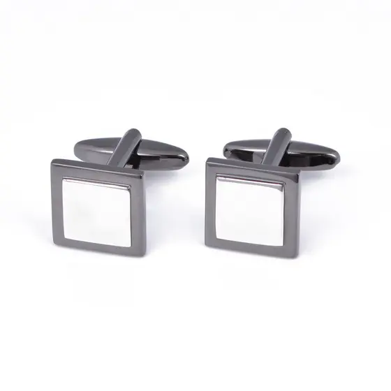 Abotoaduras simples High-End de aço inoxidável duas cores abotoaduras Metal cor lisa brilhante abotoaduras unhas