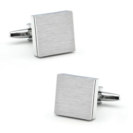 [Estampagem espessada escovada] Botão de camisa francesa simples quadrado prateado brilhante abotoaduras de Metal escova
