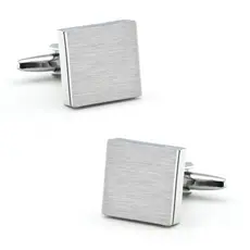 [Estampagem espessada escovada] Botão de camisa francesa simples quadrado prateado brilhante abotoaduras de Metal escova