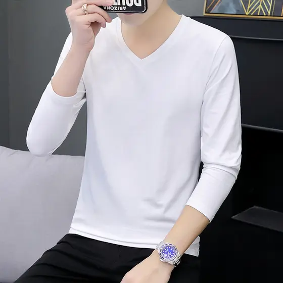 Camiseta masculina de manga comprida com gola de coração, roupas internas combinadas, camisa de outono de eixo longo, co