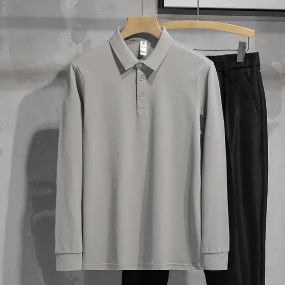 2026 novo estilo lapela camisa polo masculina de manga comprida camiseta Paul chumbo camisa de fundo cor sólida roupas d