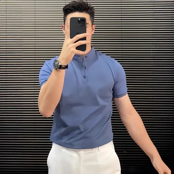 Camisa Polo masculina leve e madura, nova camisa Polo chinesa de manga curta, verão, novo estilo, soprador, bonito, Casu