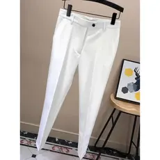 Calças pequenas de ajuste fino masculino primavera verão 2024 fino negócios em linha reta solta Drape Casual tornozelo c
