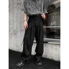 Versão coreana na moda solta calças casuais masculinas único cordão bolso Design elegante calças de terno reto