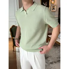Camisa polo de manga curta masculina verão fina malha lapela camiseta High-End textura Casual respirável camisa polo top