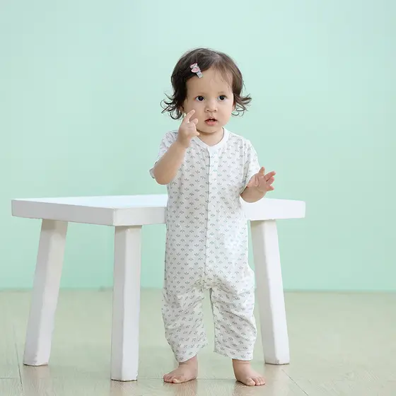 Bebê verão macacão verão leve macacão de um ano de idade bebê calças de manga curta macacão criança verão