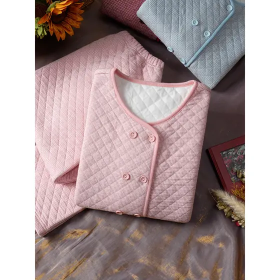 Novo estilo pijamas de algodão ar feminino outono inverno acolchoado engrossado quente inverno algodão mangas compridas
