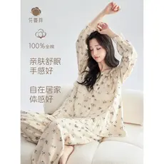 Primavera outono novo estilo Pastoral puro algodão dupla camada gaze pijamas feminino verão fino de manga comprida algod