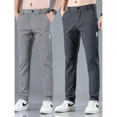 2025 verão novo estilo calças casuais masculinas fino ajuste em linha reta All-match solto negócios estilo fino na moda