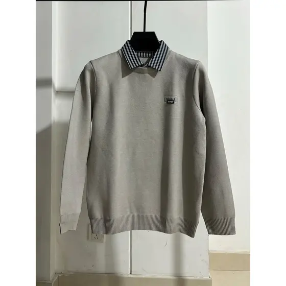 H Home End Order!O corpo superior é incrível!Suéter masculino jovem Casual falso de duas peças simples de malha interna