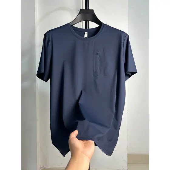 Camiseta masculina Casual de manga curta com bolso laminado de fibra sem poliéster para atividades ao ar livre