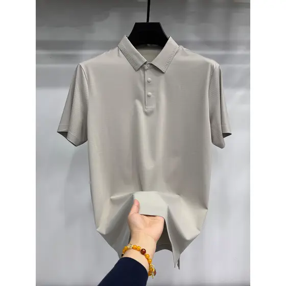 Etiqueta de corte de feijão, textura elástica de fibra sem poliéster legal verão masculino Casual camisa POLO de manga c
