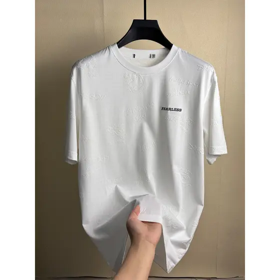 F Primeira Linha Drop Bid.Flocking Dragon Label Feel Good Algodão Masculino Verão Cor Sólida All-Match Casual Camiseta d