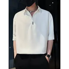 Camisa polo masculina de alta qualidade com decote em V rufião bonito camisa de manga curta de cinco pontos solta camisa