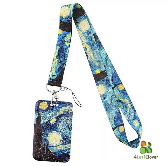Van Gogh Starry Sky Porta-Cartões Para Celular Combinados Ônibus Marca De Trabalho Lanyard Campus Pingente De
