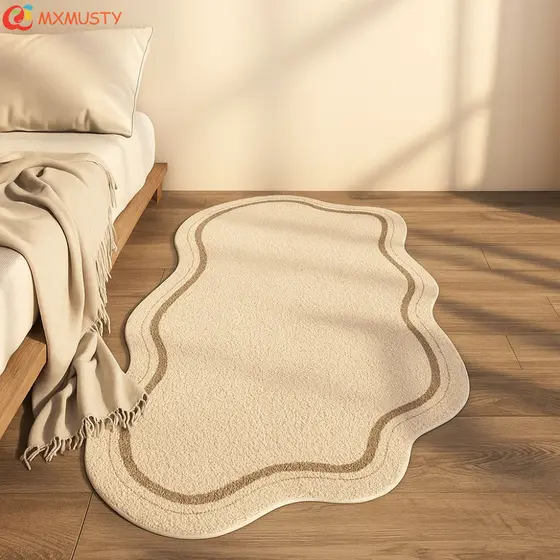 Tapete De Quarto MXMUSTYZA , Irregular Minimalista Estilo Creme Cabeceira Antiderrapante Macio E Absorvente