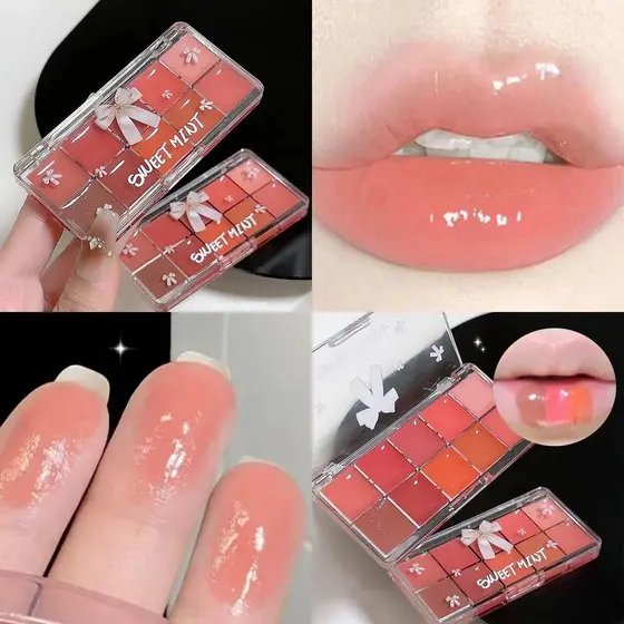 Arco 10 Cores Geléia Lábio Gloss Paleta Maquiagem Hidratante Batom Líquido Framboesa Vermelha Transparente Esmalte Matiz