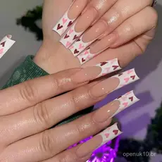 Adesivos de unhas artificiais, adesivos de unhas para o Dia dos Namorados, adesivos de unhas francesas, adesivos de unha